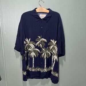 Island Fever Navy Blue Palm Tree Hawaiian Shirt XXL Rayon Tropical
